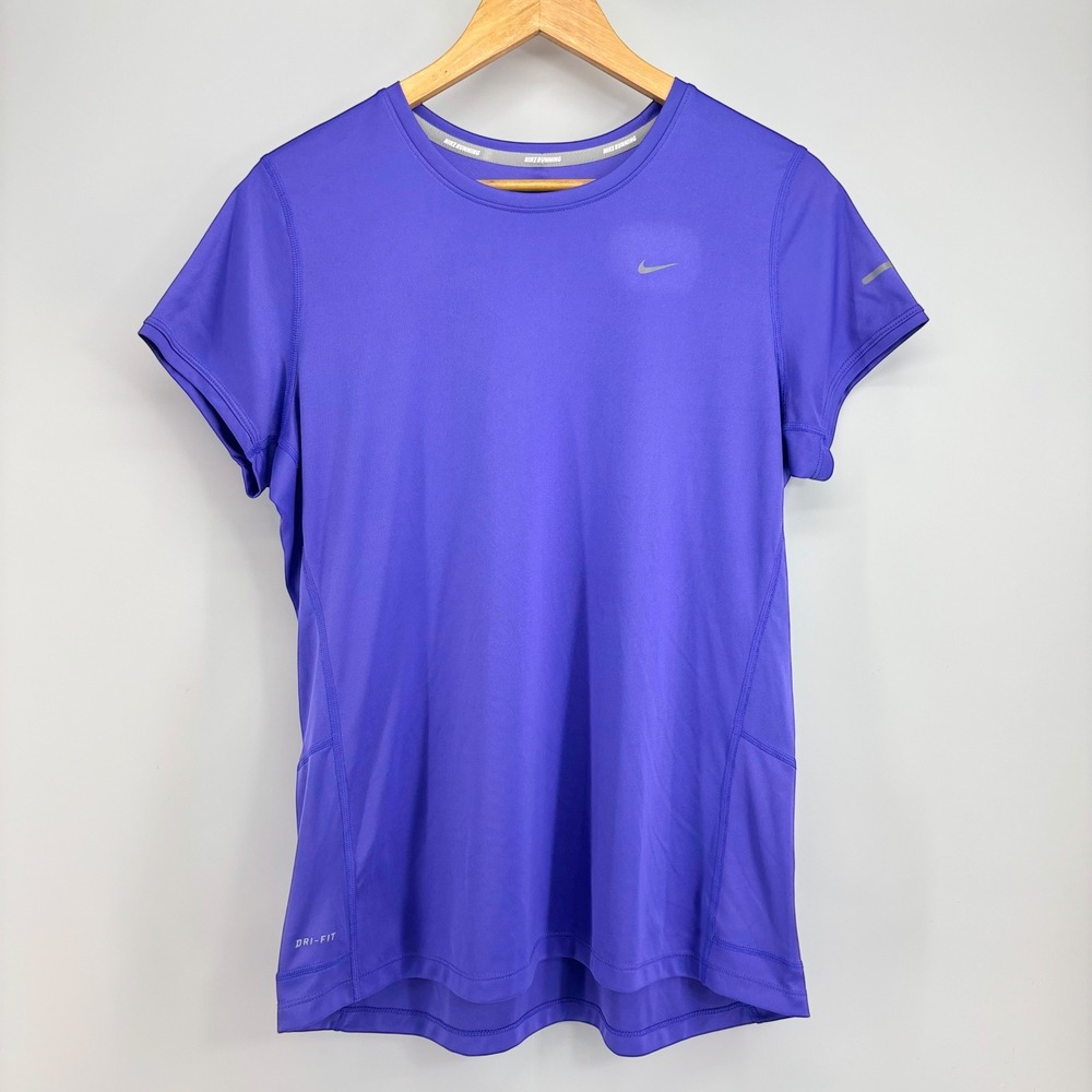 Nike Miler Running Shirt Women Purple Dri-FIT Short Sleeve Athletic Top L